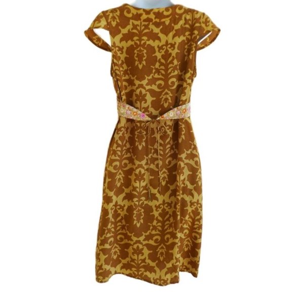 SiLK Y2K Boho Dress Floral Polka Dash Gold Beaded Faux Gemstone V Neck India 6 - Picture 3 of 7